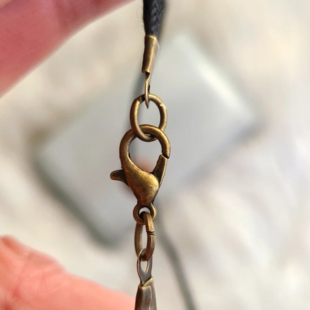 Men's Pendant Necklace Black Cord Brown Wood Glass Handmade Unique Unisex Gift - Picture 3 of 4